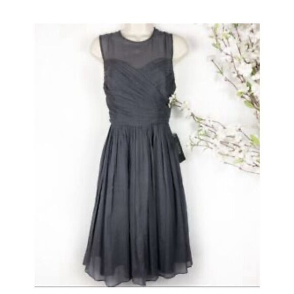 NWT J.Crew  Clara Women’s Grey Sleeveless Lining Silk Chiffon Dress Size 0 - Picture 1 of 11